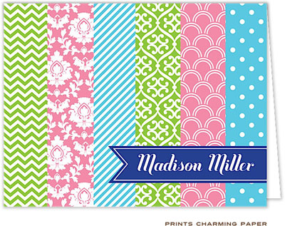 Note Cards/Stationery by Prints Charming - Blue Banner Patchwork Stripes (Folded)