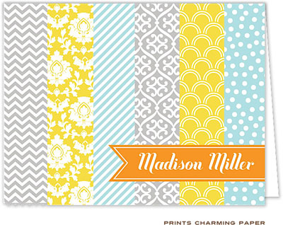 Note Cards/Stationery by Prints Charming - Orange Banner Patchwork Stripes (Folded)