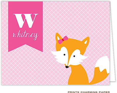 Note Cards/Stationery by Prints Charming - Sweet Pink Fox (Folded)