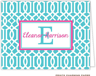 Note Cards/Stationery by Prints Charming - Turquoise Lattice Pattern (Folded)