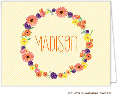 Note Cards/Stationery by Prints Charming - Yellow Watercolor Wreath (Folded)