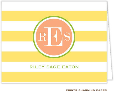 Note Cards/Stationery by Prints Charming - Classic Yellow Stripes (Folded)