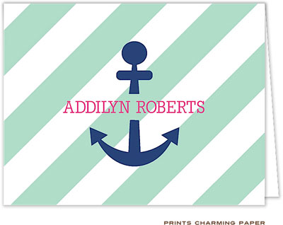 Note Cards/Stationery by Prints Charming - Mint Stripe Anchor (Folded) Note Cards/Stationery by Prints Charming - Mint Stripe Anchor (Folded)