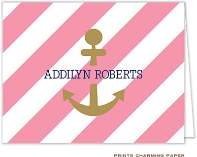 Note Cards/Stationery by Prints Charming - Coral Stripe Anchor (Folded)