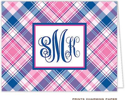 Note Cards/Stationery by Prints Charming - Pink Preppy Plaid Monogram (Folded)
