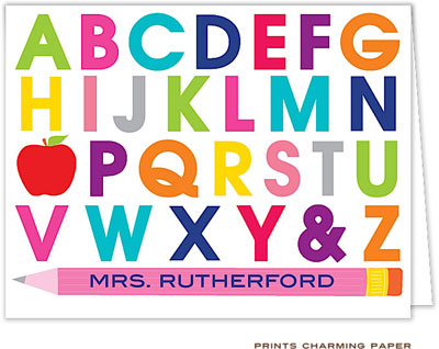 Note Cards/Stationery by Prints Charming - Alphabet Teacher Note (Folded)