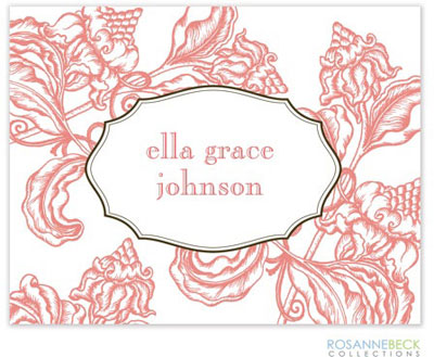 Rosanne Beck Stationery - Woodcut Floral - Coral