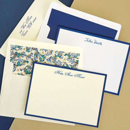 Stationery/Thank You Notes by Rytex - Wide Hand Bordered Cards (Navy)