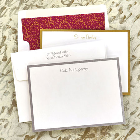 Stationery/Thank You Notes by Rytex - Wide Hand Bordered Cards (Gold or Silver)