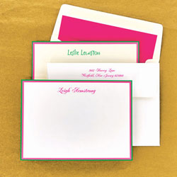 Stationery/Thank You Notes by Rytex - Double Hand Bordered Cards (Hot Pink/Green)