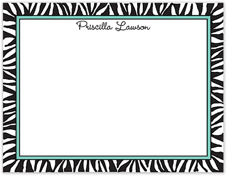 Small Stationery/Thank You Notes - Zebra Edge Black & Dark Aqua Border | Sweet Pea Designs