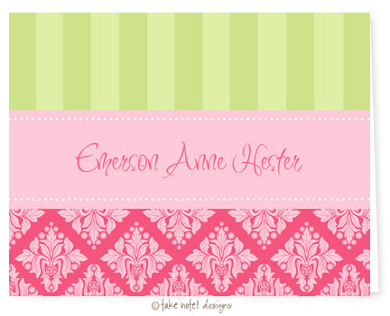 Take Note Designs - Stationery/Thank You Notes (Emerson Anne Pink Damask)