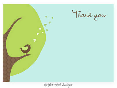 Take Note Designs - Stationery/Thank You Notes (Green Cheeping Hearts)