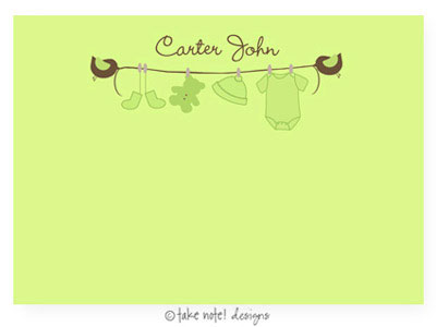 Take Note Designs - Stationery/Thank You Notes (Green Clothesline Birds)