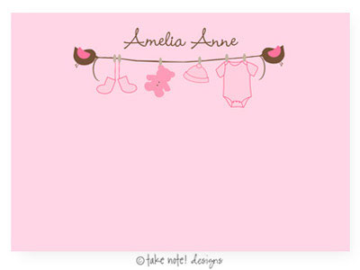 Take Note Designs - Stationery/Thank You Notes (Pink Clothesline Birds)