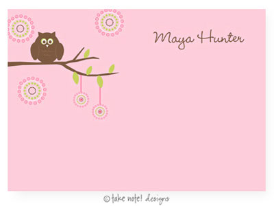 Take Note Designs - Stationery/Thank You Notes (Owl in Tree Pink) Take Note Designs - Stationery/Thank You Notes (Owl in Tree Pink)