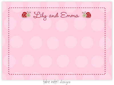 Take Note Designs - Stationery/Thank You Notes (Twin Lady Bugs on Pink)