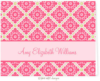 Take Note Designs - Stationery/Thank You Notes (Pink Fancy Grid Graduation)