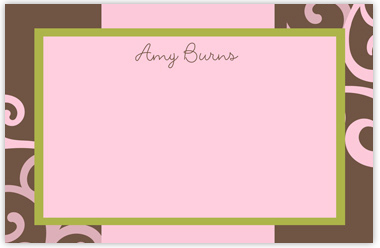 Take Note Designs - Stationery/Thank You Notes (Pink Scroll on Brown Note 2)