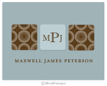 Take Note Designs - Stationery/Thank You Notes (Brown Cube Initial on Blue Graduation)