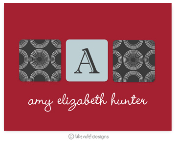 Take Note Designs - Stationery/Thank You Notes (Dark Grey Cube Initial on Red Graduation)