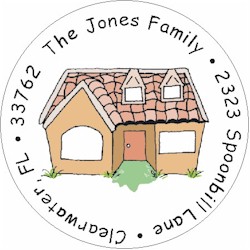 Pen At Hand Stick Figures - Round Labels (House - Shaker Roof)