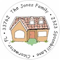 Pen At Hand Stick Figures - Round Labels (House - Shaker Roof)