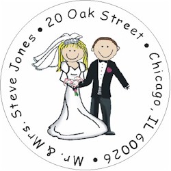 Pen At Hand Stick Figures - Round Labels (Wedding)