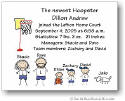 Pen At Hand Stick Figures Birth Announcements - Hoops (color)