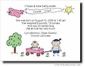 Pen At Hand Stick Figures Birth Announcements - New Sibling Pink Wagon (color)