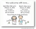 Pen At Hand Stick Figures Birth Announcements - Twins Held (color)