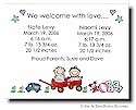 Pen At Hand Stick Figures Birth Announcements - Twin 3