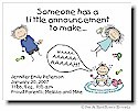 Pen At Hand Stick Figures Birth Announcements - Waah (color)