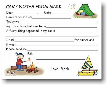 Pen At Hand Stick Figures - Camp Fill-in Postcards (Campfire Boy)