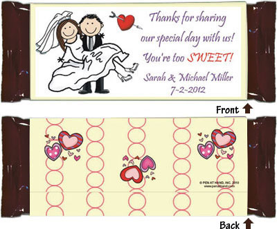 Pen At Hand Stick Figure Candy Wrappers - Bride & Groom