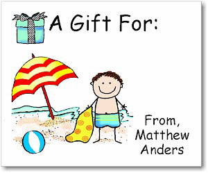 Pen At Hand Stick Figures - Gift Stickers - Beach Boy (Color)