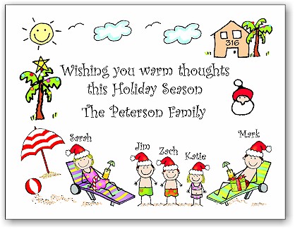 Pen At Hand Stick Figures - Full Color Holiday Cards - Xmas Tropical Land