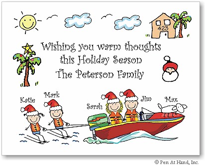 Pen At Hand Stick Figures - Full Color Holiday Cards - Xmas Tropical Water