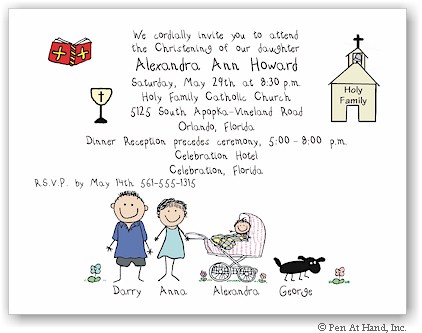 Pen At Hand Stick Figures - Invitations - Christening