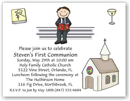 Pen At Hand Stick Figures - Invitations - Communion 3 (Boy)