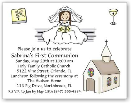 Pen At Hand Stick Figures - Invitations - Communion 3 (Girl)