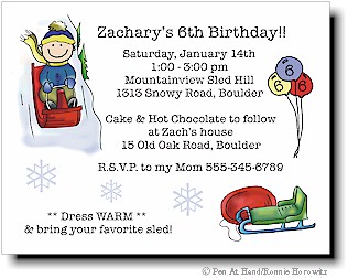 Pen At Hand Stick Figures - Invitations - Sledding