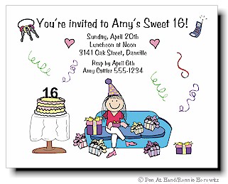 Pen At Hand Stick Figures - Invitations - Sweet 16