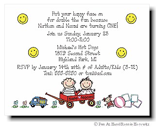 Pen At Hand Stick Figures - Invitations - Twin #1