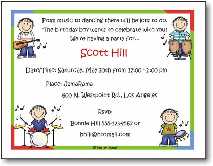 Pen At Hand Stick Figures - Invitations - Music - Boy (Inv 1012 B) Pen At Hand Stick Figures - Invitations - Music - Boy (Inv 1012 B)