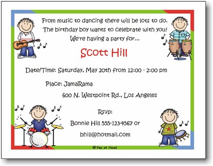 Pen At Hand Stick Figures - Invitations - Music - Boy (Inv 1012 B)