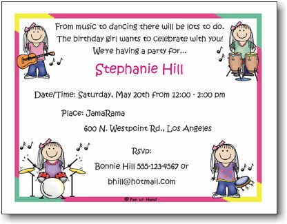 Pen At Hand Stick Figures - Invitations - Music - Girl (Inv 1012 G)
