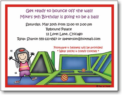 Pen At Hand Stick Figures - Invitations - Bounce - Girl (Inv 1029 G)