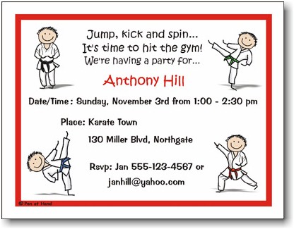 Pen At Hand Stick Figures - Invitations - Karate - Boy (Inv 1050 B)