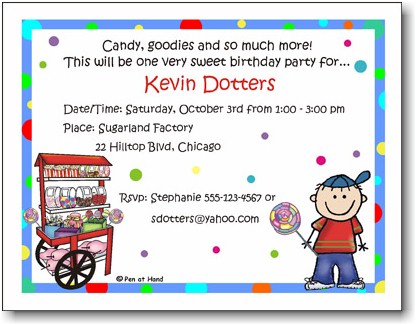 Pen At Hand Stick Figures - Invitations - Candy - Boy (Inv 1053 B)